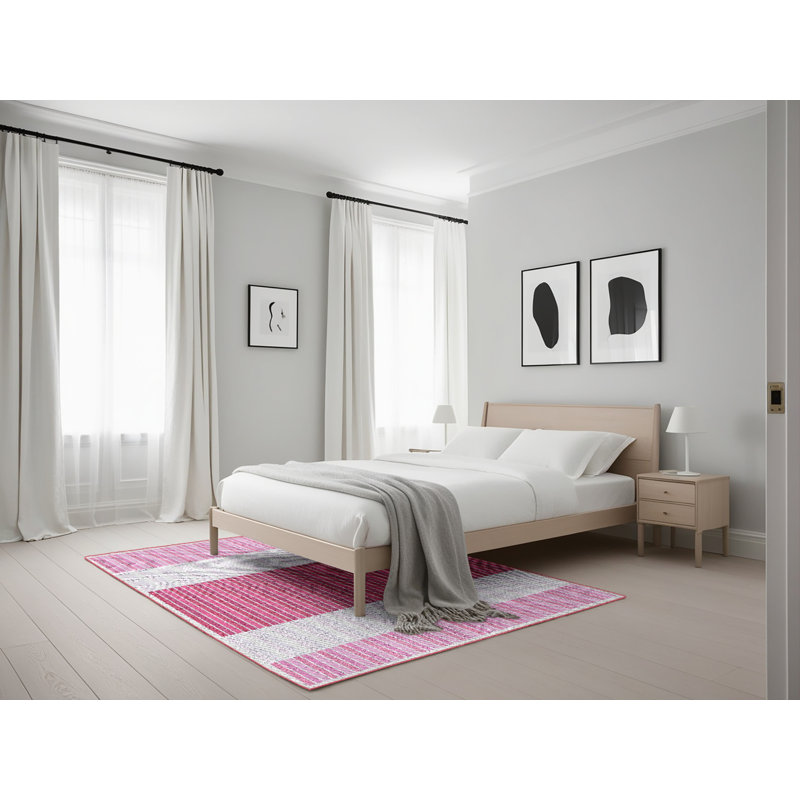 Tapis rose/zone grise à motifs, Rectangle 5 pi x 7 pi