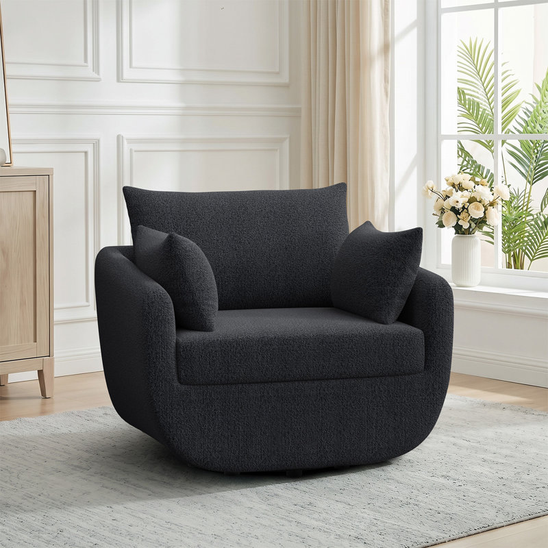 Fauteuil demi-tonneau pivotant rembourré de 40 po de largeur avec coussin amovible et 2 coussins, Gris foncé