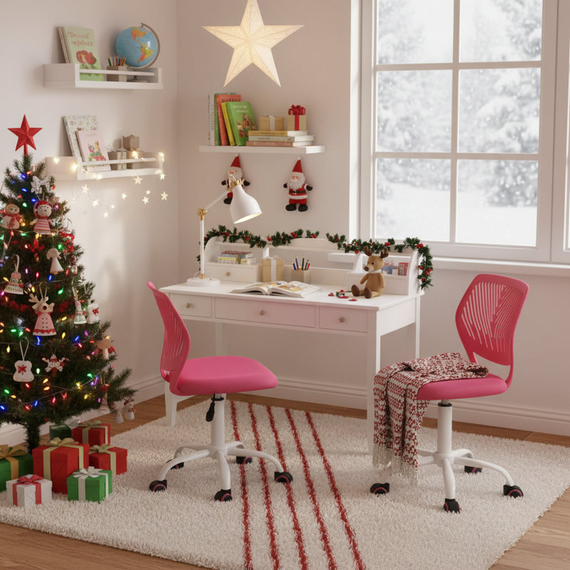 Denishia Modern Stylish Office Task Chair with Fabric Seat Adjustable Height for Teenager, Barbie Pink