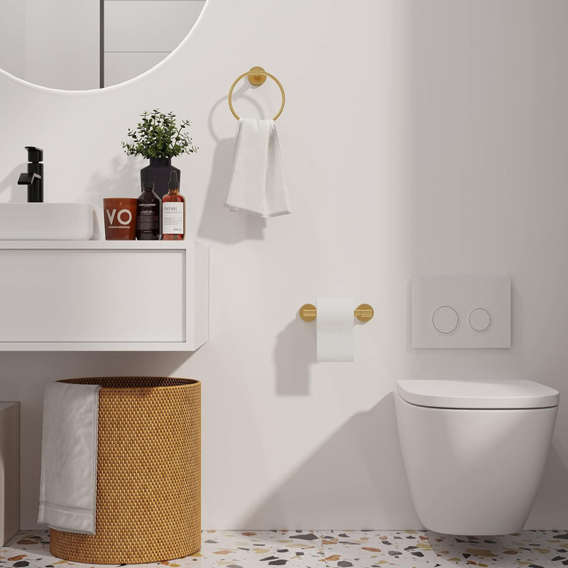 2-Piece Bath Hardware Set With Towel Ring Toilet Paper Holder Bathroom Towel Holder Set Accessories In, Brushed Gold