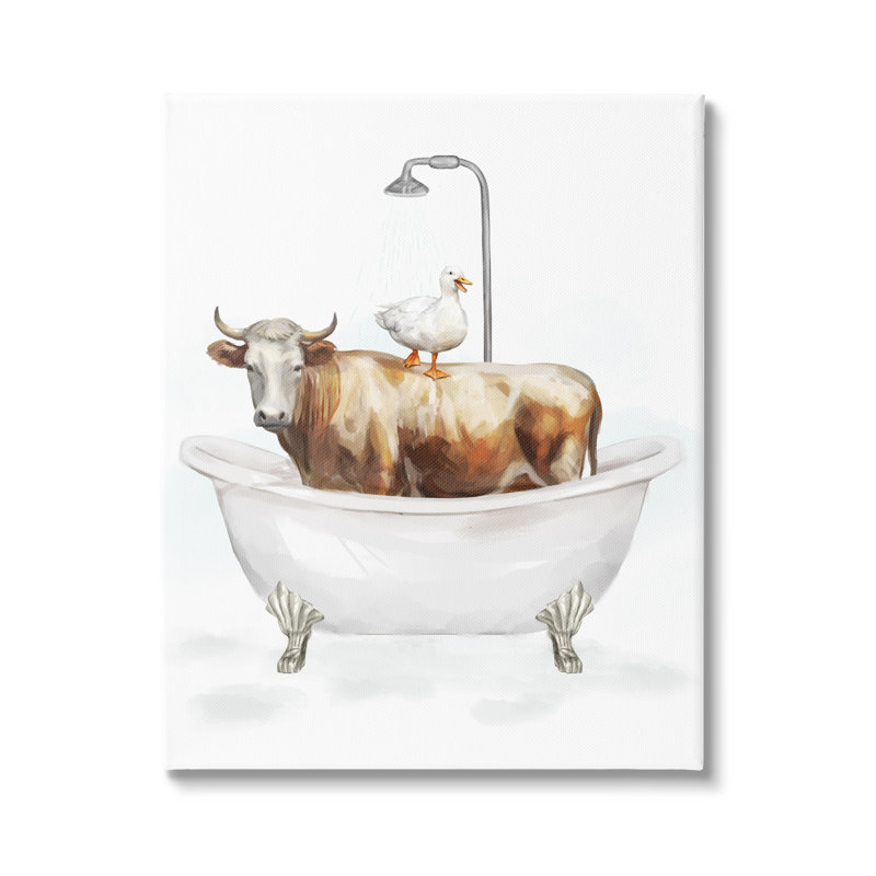 Baignoire pour animaux de ferme sur bois par Ziwei Li, H 20 po x l 16 po x P 1,5 po, Giclée encadrée blanc bord de mer