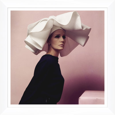Model Wearing White Hat by Halston Framed Photographic Print
