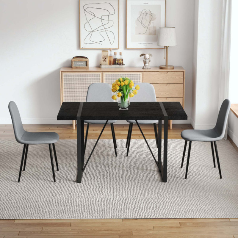 Ensemble de table de salle à manger 7 pièces, table de salle à manger rectangulaire minimaliste, 6 chaises avec pieds en métal