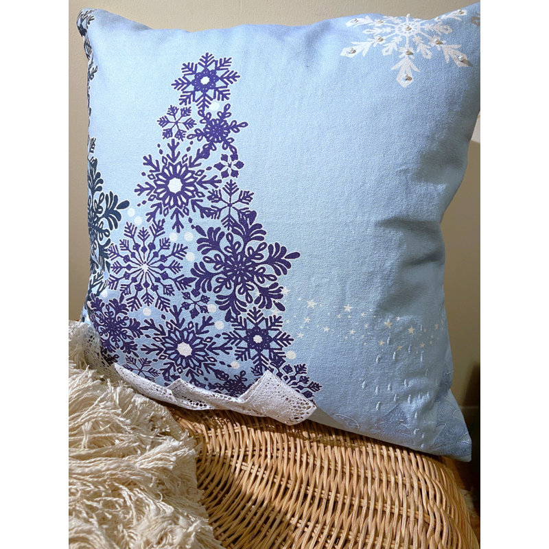 Coussin de Noël en coton 18 x 18 po avec arbre de Noël bleu