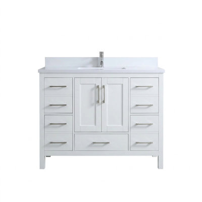 Ensemble de meuble-lavabo autoportant blanc simple 42 po avec comptoir en marbre blanc Messina