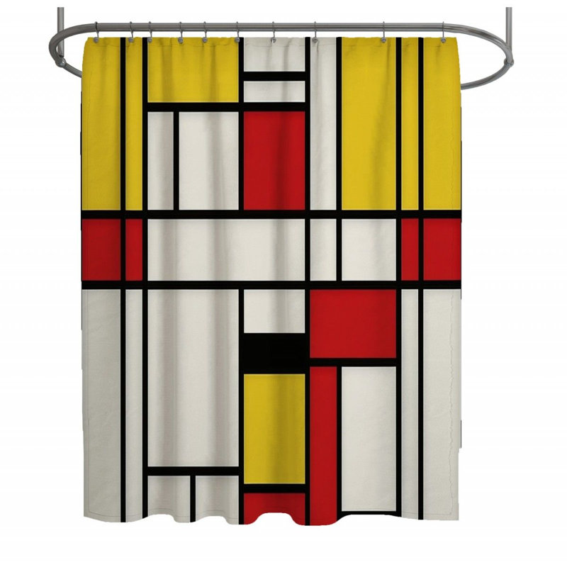 Rideau de douche Mondrian - décor de salle de bain moderne, H 93 po x l 70 po