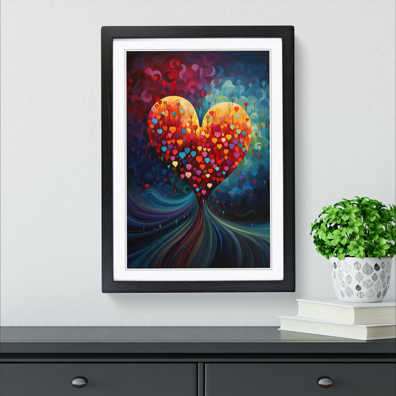 Love Heart Orphism - Single Picture Frame Print on Wood, Black, 46cm H x 34cm W x 2cm D