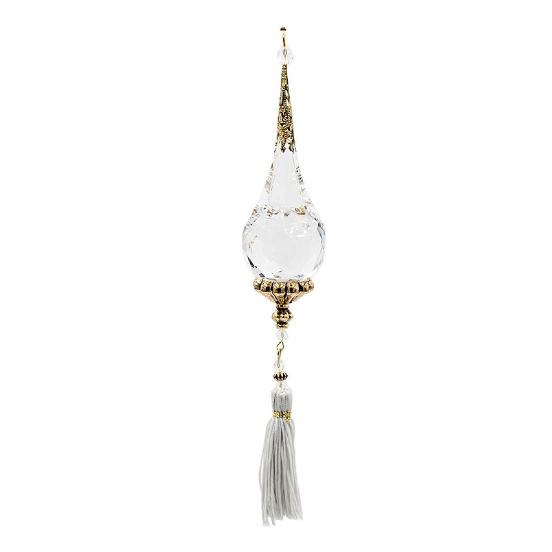 9" Long Acrylic Drop with Polyester Tassel Hanging Ornaments - Set of 12 - Clear/Silver