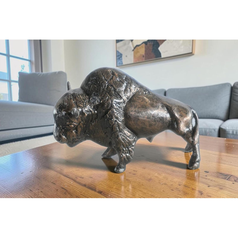 Statue de table détaillée en aluminium 16 po x 7 po x H 11 po Buffalo Bison
