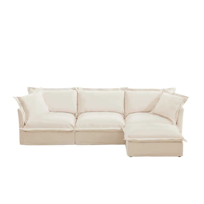 Canapé contemporain avec repose-pieds, Crème, crème, 4, H 34,61 po x l 120,01 po x P 55,01 po