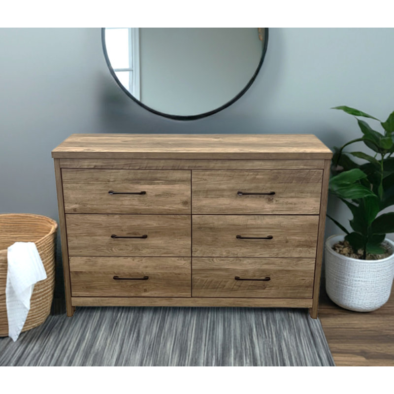 Selena Slide Logic 6 Drawer Low Dresser, Brown