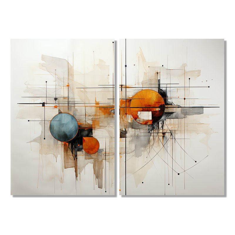 Teal Orange Line Art Conceptual Abstracts I - Décoration murale sarcelle, H 36 po x l 48 po, Toile tendue, Ne s’applique pas