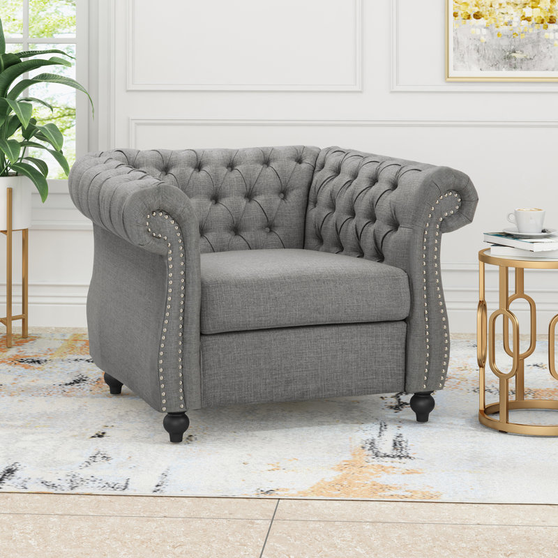 Camberley 39.5" Wide Tufted Chesterfield Club Chair with Scrolled Arms, Nailhead Trim, and Turned Legs