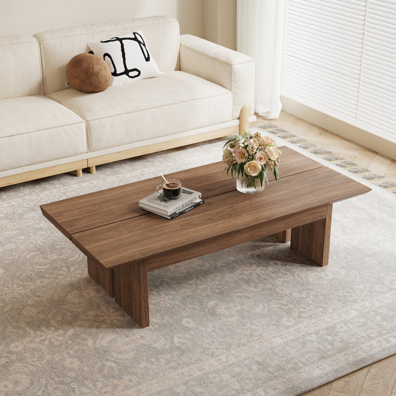 47" Walnut Wood Coffee Table, Minimalist Rectangular Living Room Center Table
