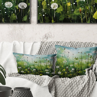 Green Dandelion Collage I - Dandelion Printed Throw Pillow