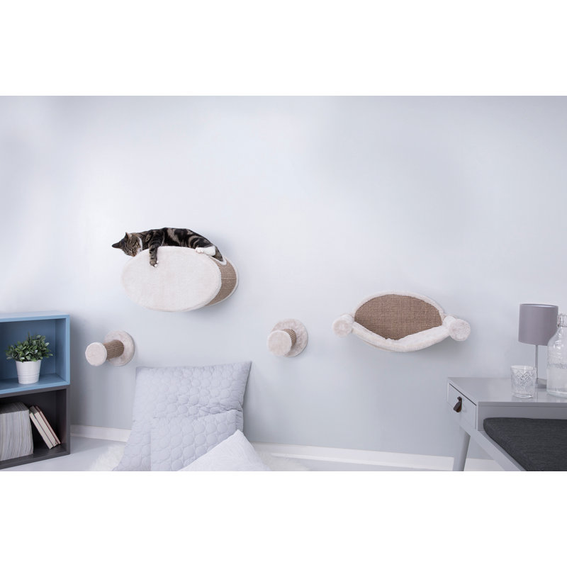 TRIXIE Wall Mounted Cat Lounge Set, Hammock and Condo with Two Steps, Cat Furniture, Scratching Post, Brun/beige