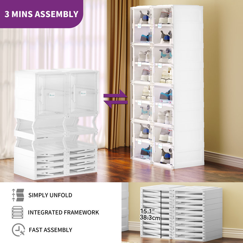 16 Pair Stackable Shoe Storage Box, White