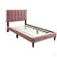 Structure de lit simple tapissier en lin rose avec tête de lit réglable capitonnée, pieds de support centraux, système de support à lattes en bois robuste, aucun sommier requis, mobilier de chambre à coucher moderne-133587224-133587227