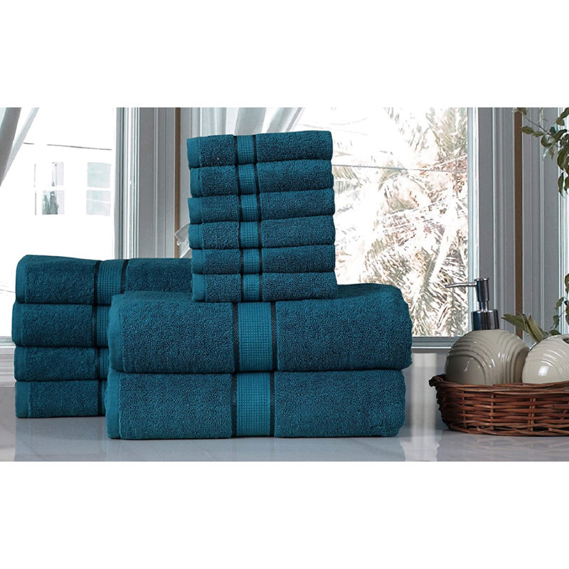 Cuellar 12 Piece 100% Cotton Towel Set, Teal