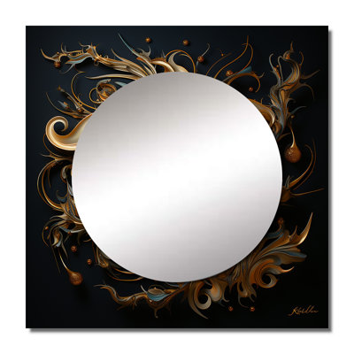 Golden Lily Flower Glam On Black I - Lily Square Mirror Wall Decor For Bedroom