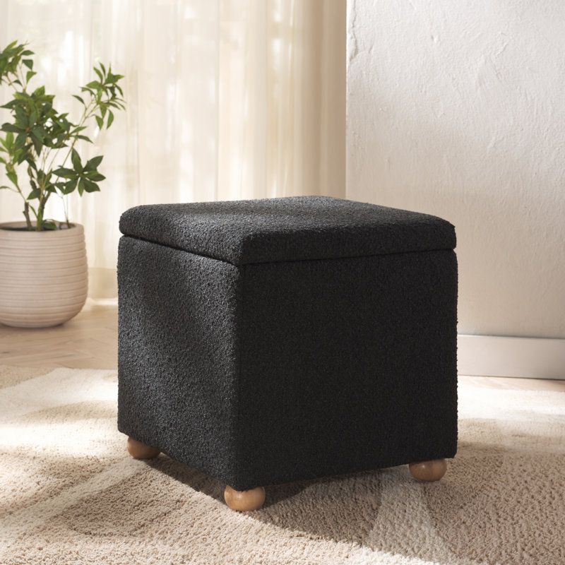 Shayli Upholstered Ottoman, Black Boucle