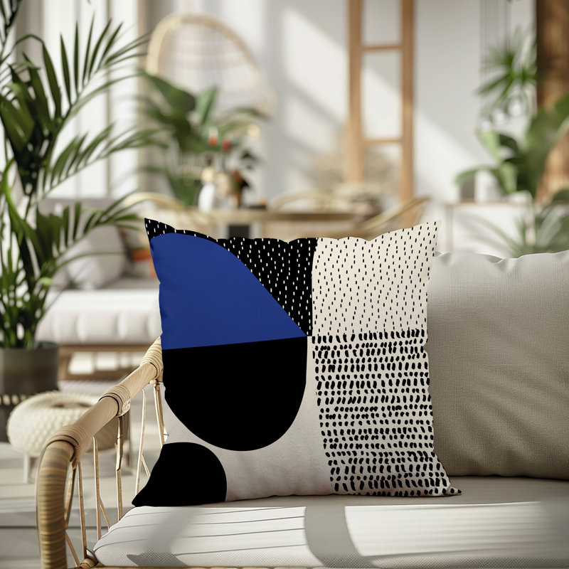 Coussin carré intérieur / extérieur pia, H 15 po x l 15 po, Bleu marine / noir / blanc cassé