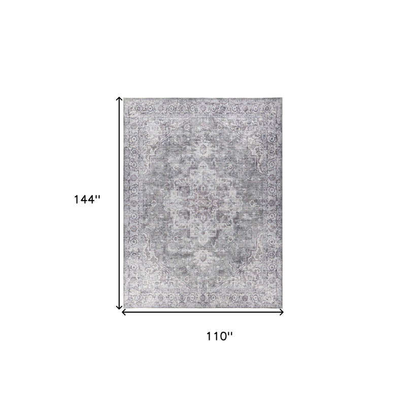 Tapis floral lavé à la machine 9 pi x 12 pi gris et ivoire