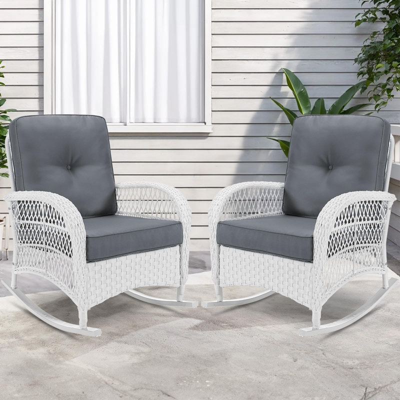 Chaise berçante d'extérieur en osier Cidalina, Gris