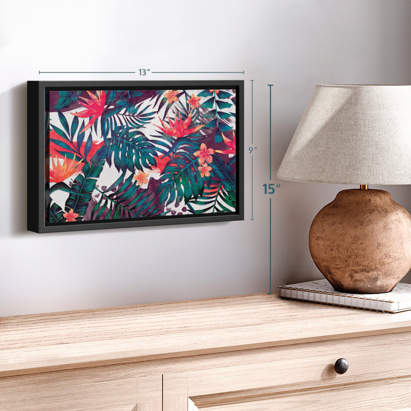 Impression sur toile de palmiers et de fleurs tropicales, H 9 po x l 13 po