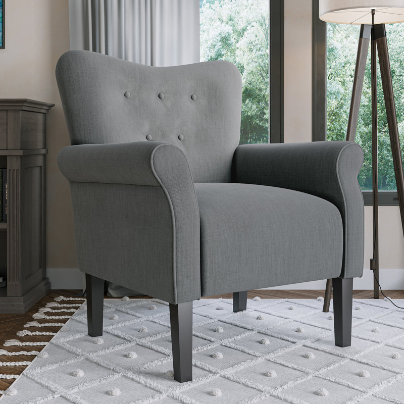 Modern Accent Chair 30.3" Wide High Back Tufted Upholstered Armchair, Grey Linen