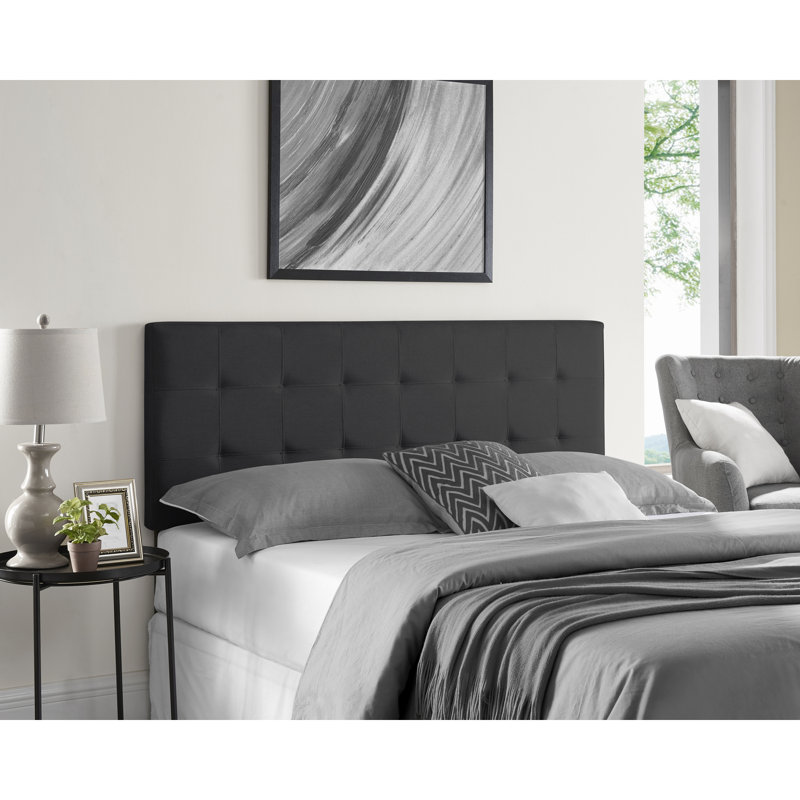 Tête de lit tapissier réglable Keymond Classic en tissu de lin, pieds en métal, Gris foncé