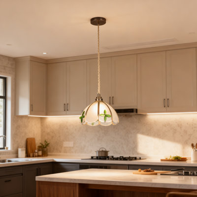 1-light Glass Pendant Light With Bulb (four-leaf Clover Design)