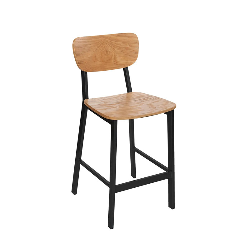Tabouret de bar Hamilton - Siège et dossier en placage de frêne naturel - Structure en acier - Noir sable