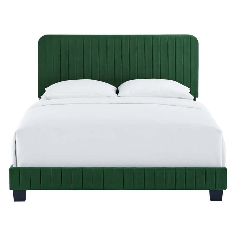 Celine Channel Tufted Performance Velvet Bed, Emerald, Queen