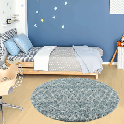 Moroccan Shaggy Collection Rugs Moroccan Design in Duck Egg Blue/Ivory