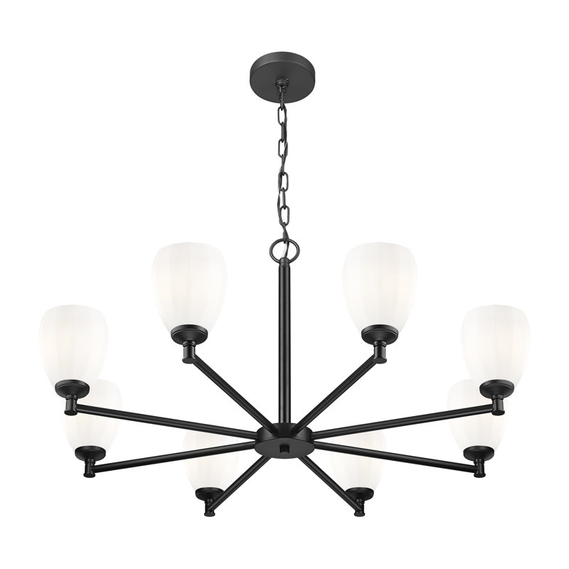 Lustre moderne Mattera, H 19,25 po x l 42 po x P 42 po, Noir mat, 8 lumières
