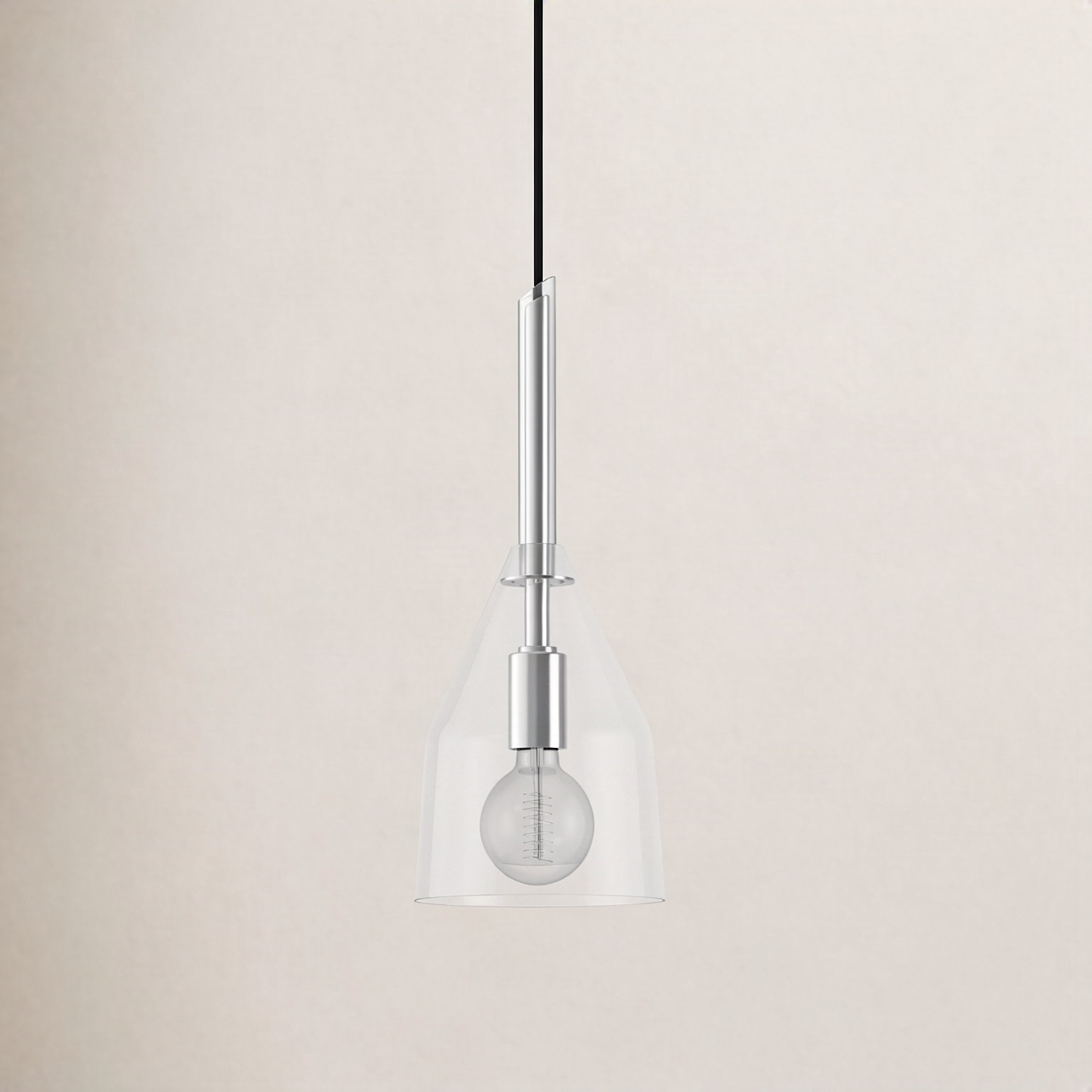 Maya Single Light Glass Dimmable Pendant, Polished Nickel, 17" H x 7" W x 7" D
