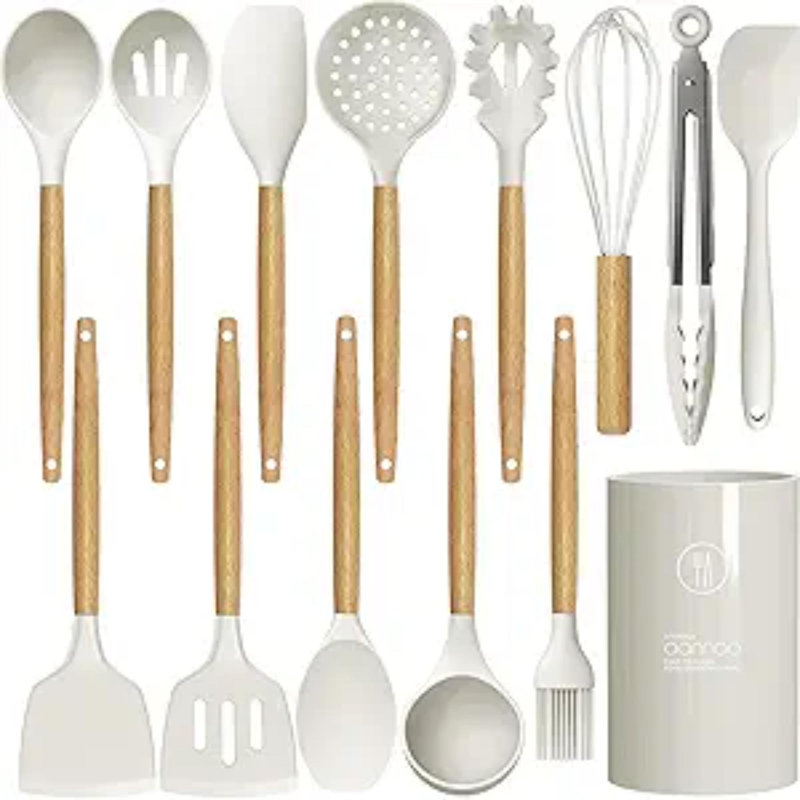Silicone Cooking Utensils Kitchen Utensil Set - 446°F Heat Resistant Silicone Kitchen Utensils Set, Spatula,Turner Tongs, Spoon, Brush, Whisk,Kitchen Gadgets For Nonstick Cookware, BPA Free