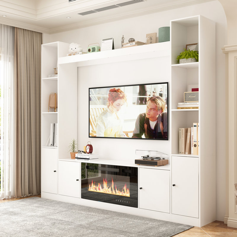 Media Centre With Electric Fireplace Heater, White