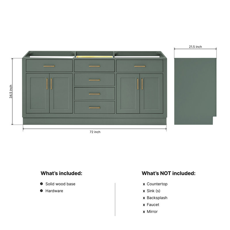 Ariel Hepburn 72 In. Double Sink Base Cabinet, Vintage Green