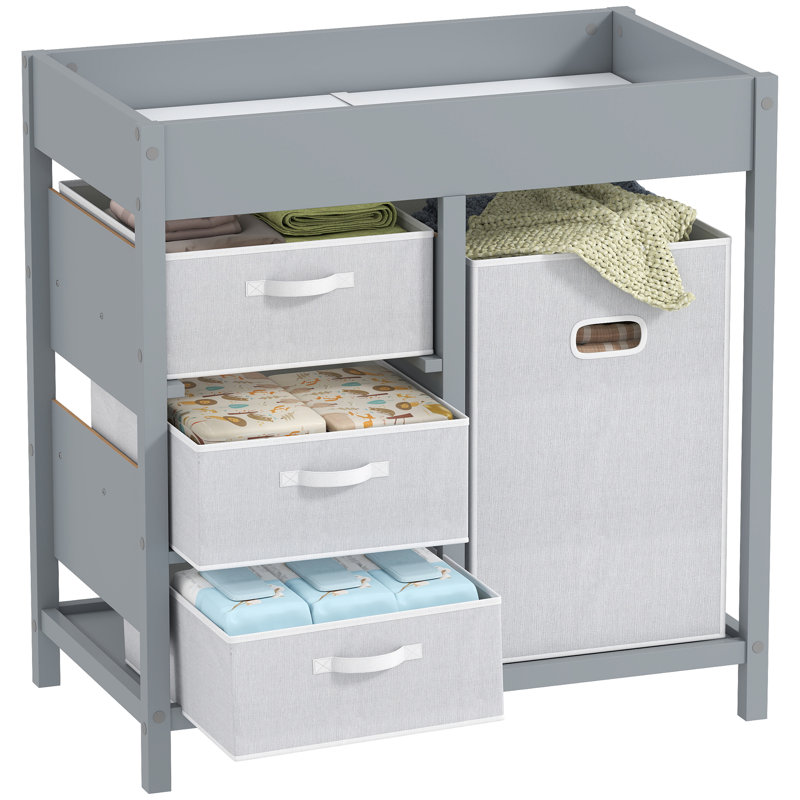 AIYAPLAY Baby Changing Table with 4 Drawers for 0-12 Months Max. 11kg, Grey