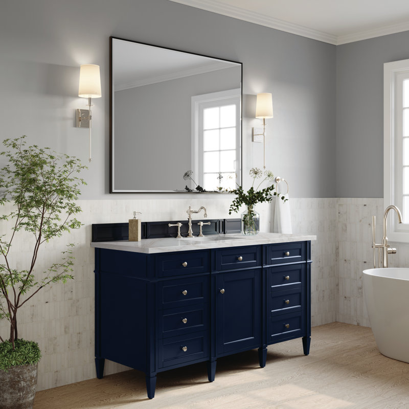 Brittany 60 in. Single Vanity, Victory Blue, Victorian Silver, 8" Widespread