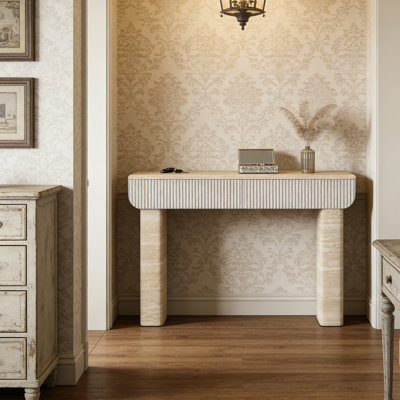 Table d'entrée, deux tiroirs à poignées cachées, console, assemblage facile, pour l'entrée et la salle à manger, le salon et le couloir