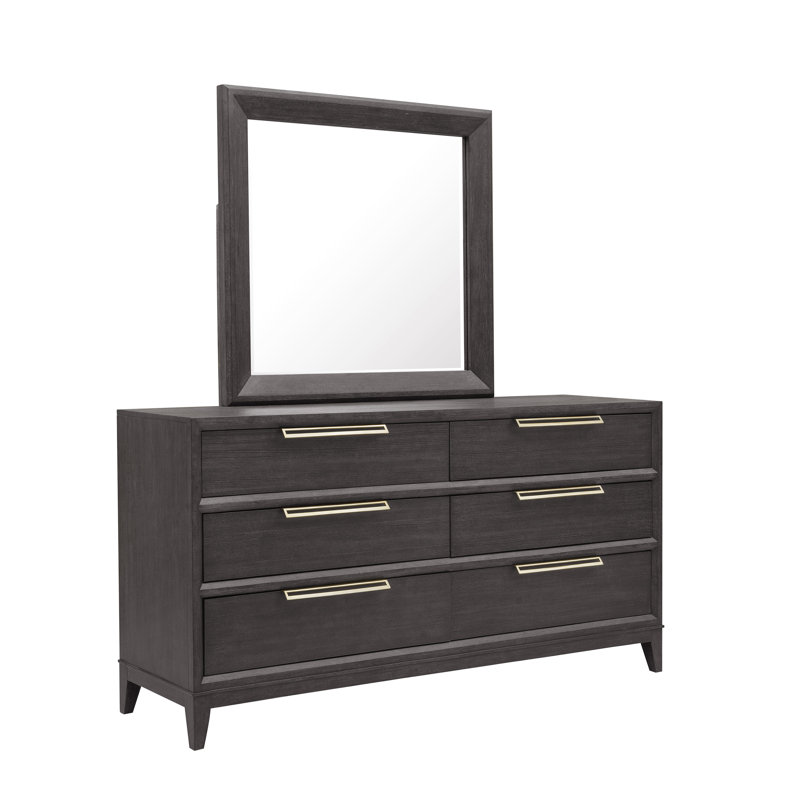 Quincy Transitional Brown Rectangular Wood Dresser Mirror