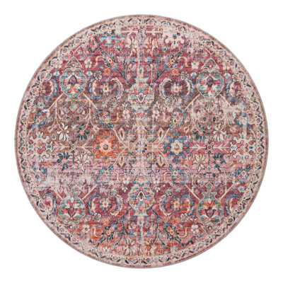 Engelhardt Floral Machine Made Power Loom Chenille Area Rug in Ivory/Pink