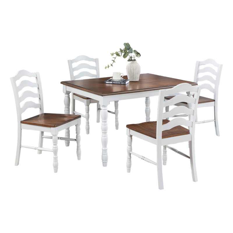 Ensemble de salle à manger 5 pièces de style ranch avec plateau en chêne et chaises à dossier échelle, 30"H x 36"L x 48"W