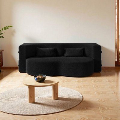 Modern Black Floor Sofa with 2 Pillows – Convertible Sofa Bed for Living Room, Guest Room & Playroom, No Assembly Needed