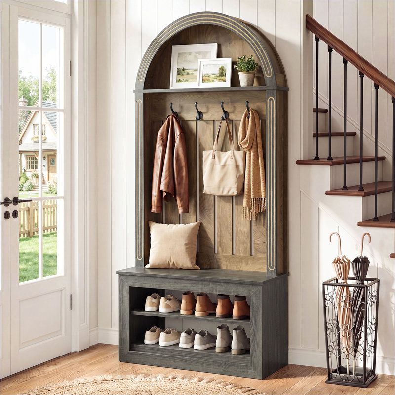 Arbre d'entrée 70,86 po avec banc de rangement, rangement pour chaussures et 4 crochets