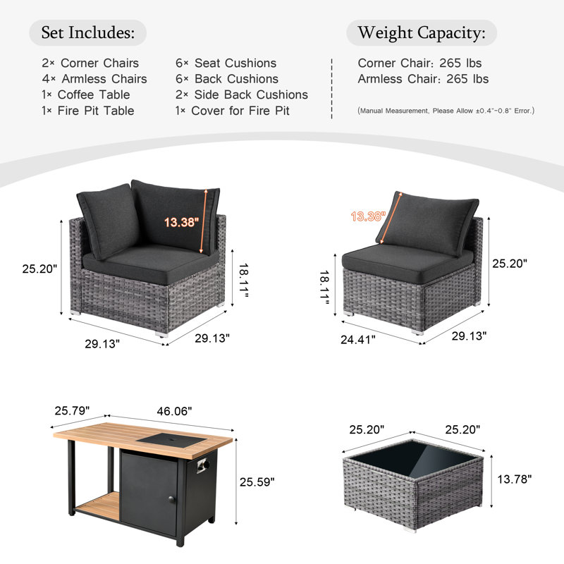Wyckhoffe Wicker 6 - Person Modular Patio Conversation Set with Cushions, Black