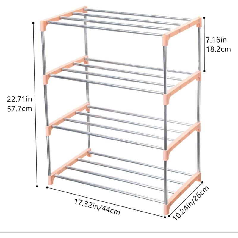 Pink and Silver 4-Tier Stackable Shoe Rack for Entryway